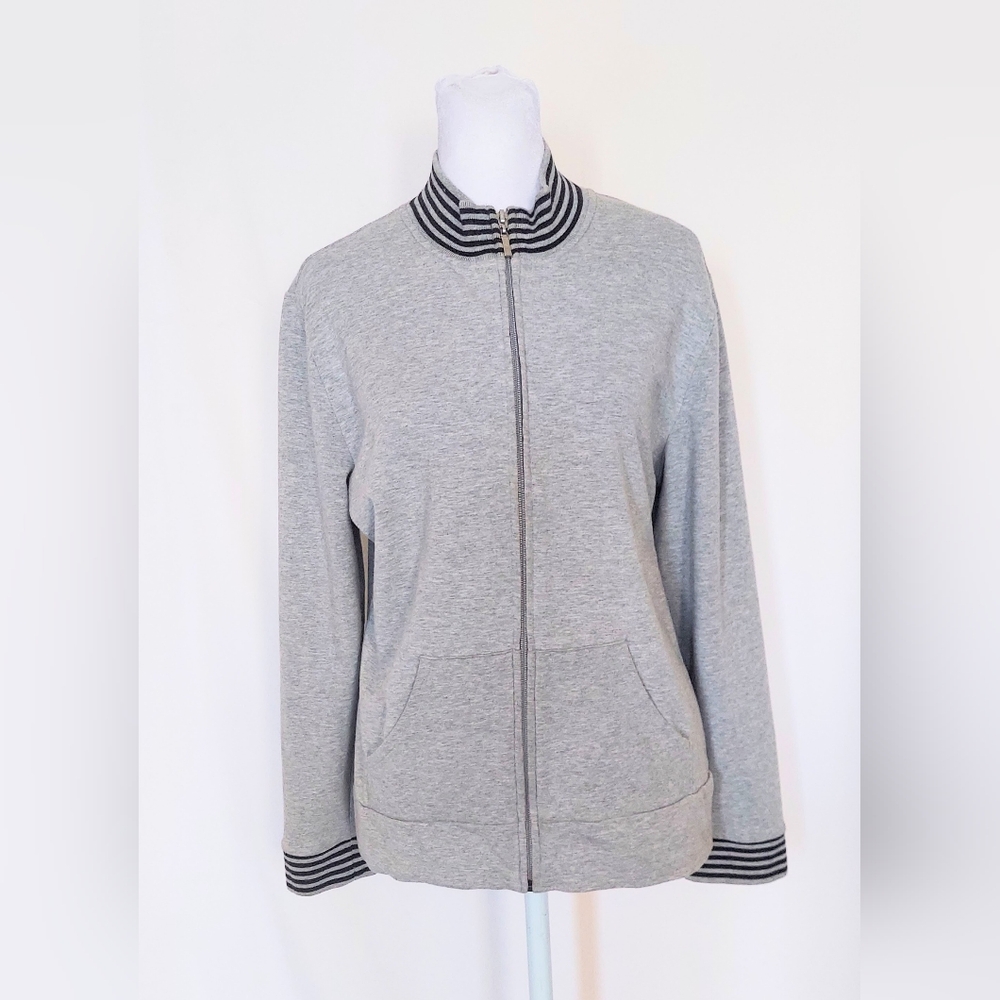 Talbots Petites Cotton Blend Full Zip Track Jacket Womens Sz Petite Medium Gray